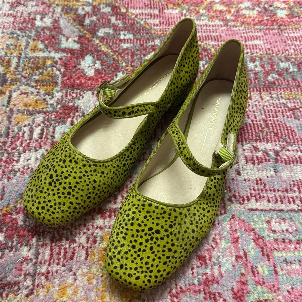 INTENTIONALLY BLANK Chartreuse Mary Jane Flats with Black Spots - Picture 2 of 4
